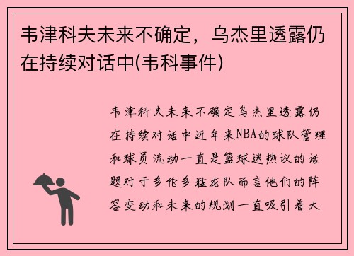 韦津科夫未来不确定，乌杰里透露仍在持续对话中(韦科事件)